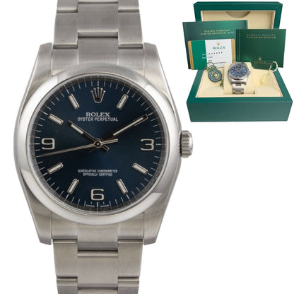 Rolex Oyster Perpetual Blue Dial Stainless Steel SMOOTH 36mm 116000 BOX & PAPERS