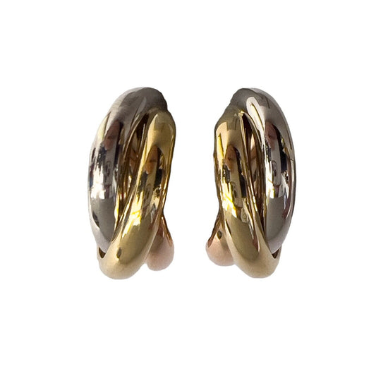 Cartier Trinity Tri Color 750 18k White Yellow & Rose Gold Clip-On Earrings 15g