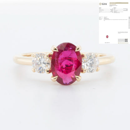 18k Yellow Gold GIA 1.19ct Oval Ruby & 0.52ctw Round Diamond Ring G VS Size 6.5