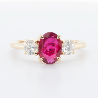 18k Yellow Gold GIA 1.19ct Oval Ruby & 0.52ctw Round Diamond Ring G VS Size 6.5