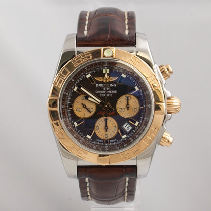 Breitling Chronomat 2 Tone 18k Rose Gold Stainless Brown 44mm Watch CB0110 BOX