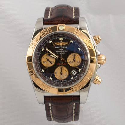 Breitling Chronomat 2 Tone 18k Rose Gold Stainless Brown 44mm Watch CB0110 BOX