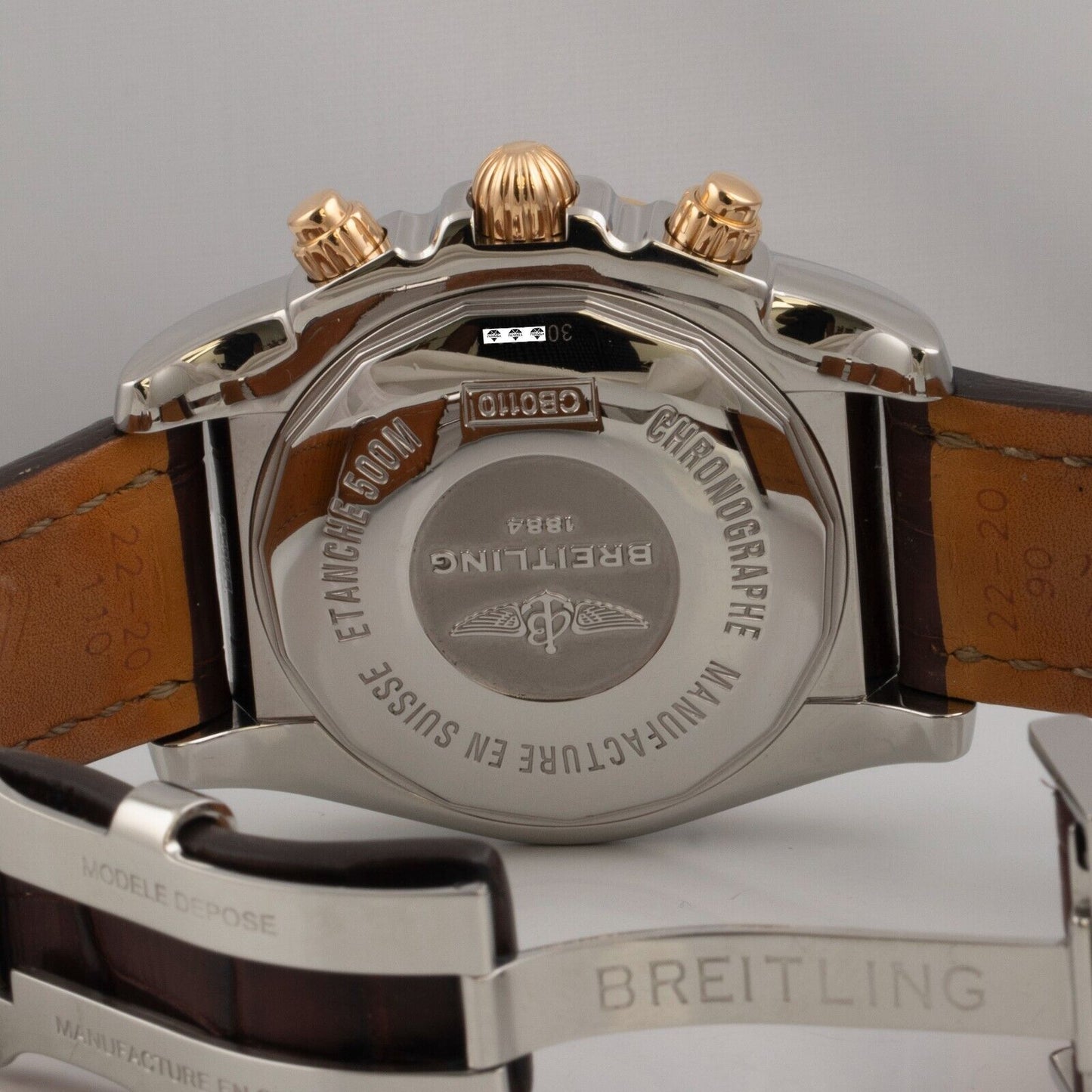 Breitling Chronomat 2 Tone 18k Rose Gold Stainless Brown 44mm Watch CB0110 BOX