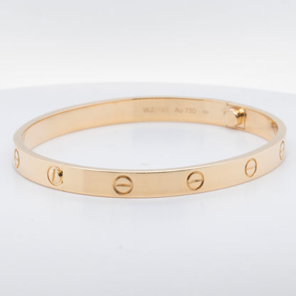 2024 NEW STYLE Cartier Love 18k Yellow Gold Bangle Bracelet Size 19 POUCH & CERT