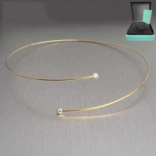 Tiffany & Co. Peretti 18k Gold Diamond Hoop Single Row Choker Necklace 15" - 16"