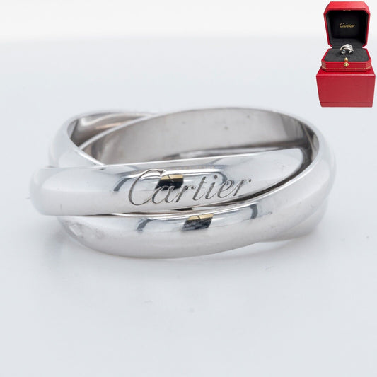 1999 Cartier Trinity 18k White Gold Interlocking Rolling Ring Size 53 / 6.25 BOX