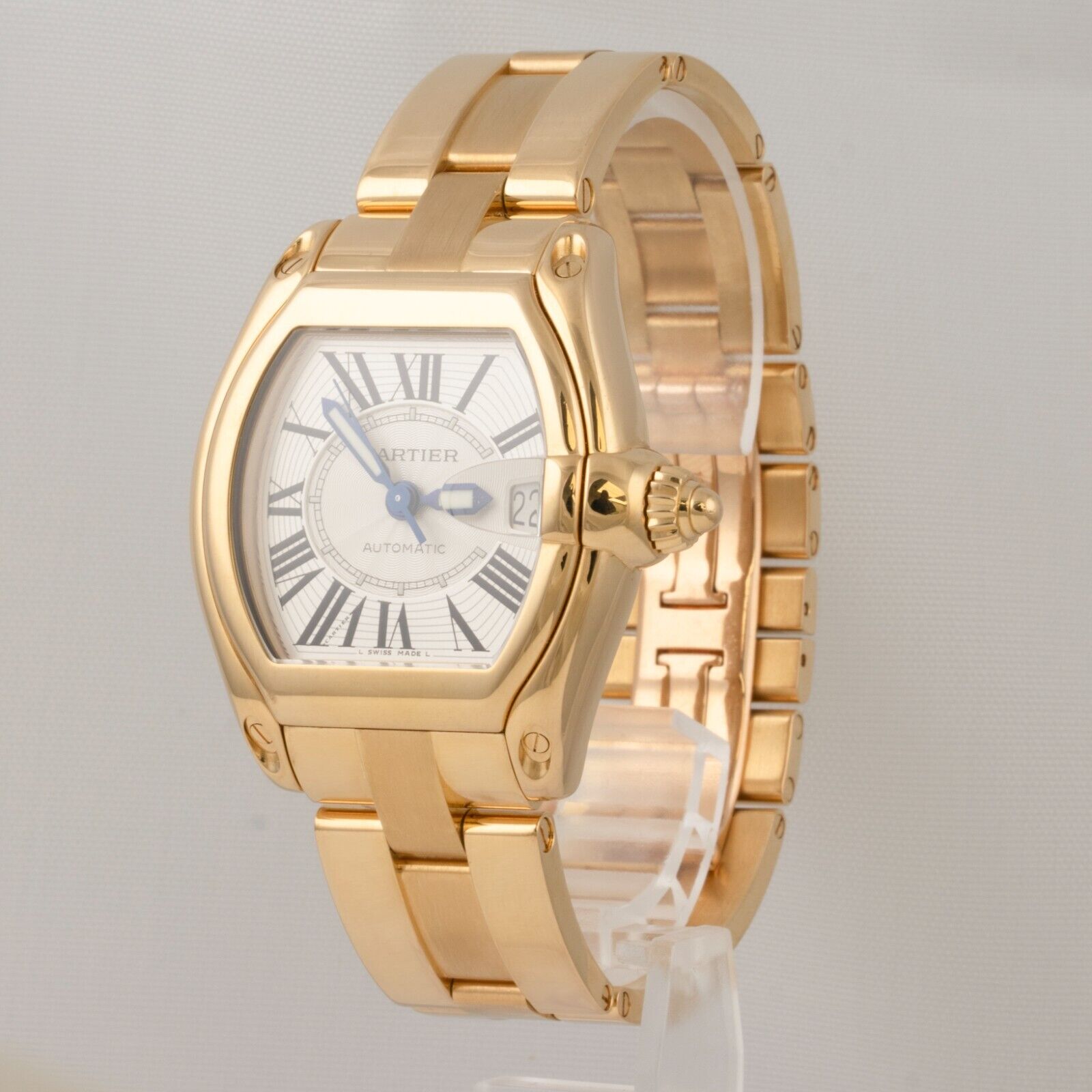 Cartier Roadster W62005V1 2524 18k Gold White Roman Guilloche 37mm