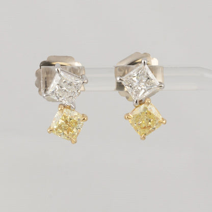 GIA 14k White / Yellow Gold Square & Cushion Diamond Stud Earrings 4.18ctw