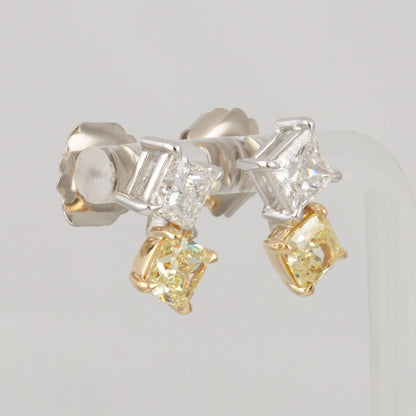 GIA 14k White / Yellow Gold Square & Cushion Diamond Stud Earrings 4.18ctw