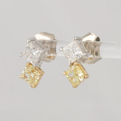 GIA 14k White / Yellow Gold Square & Cushion Diamond Stud Earrings 4.18ctw