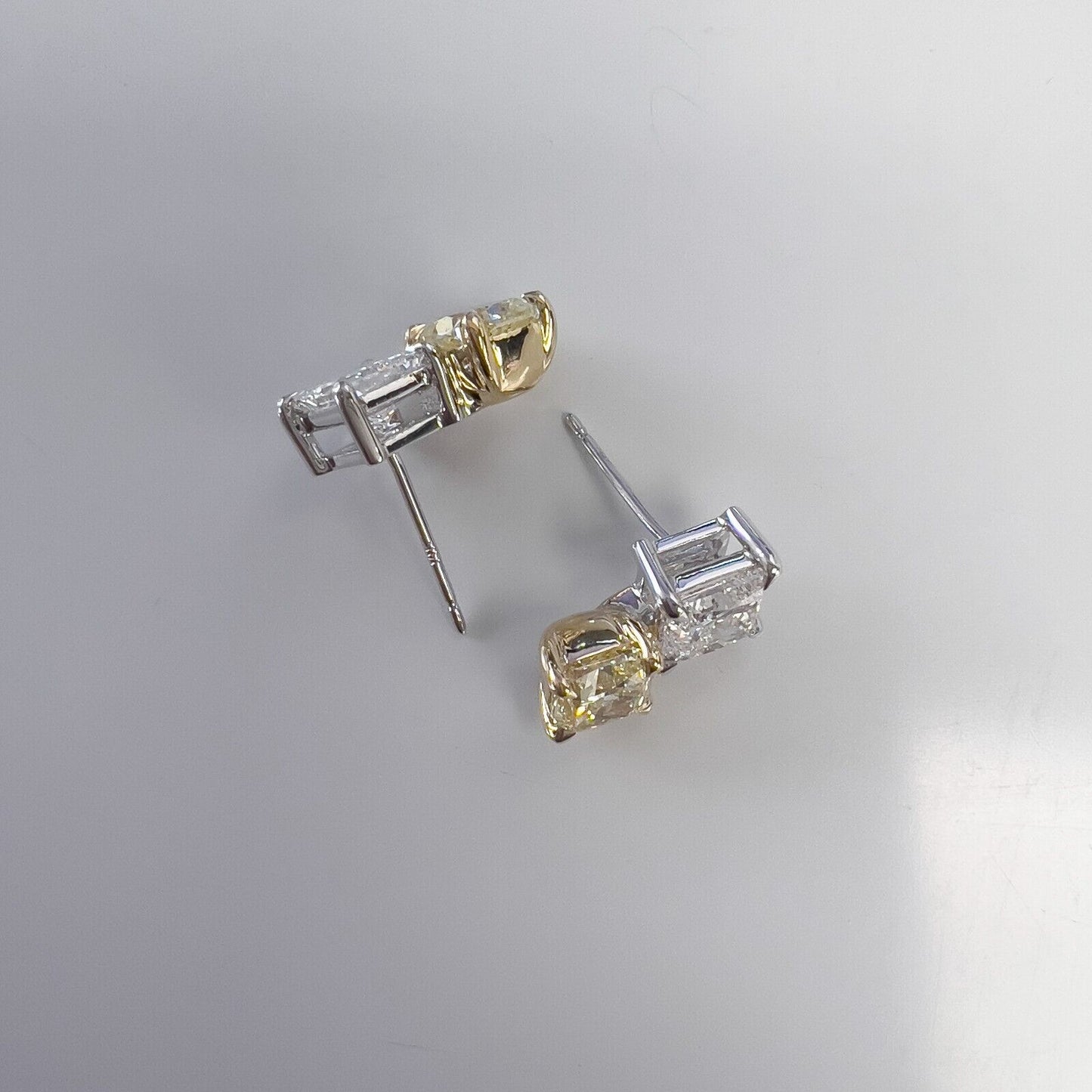 GIA 14k White / Yellow Gold Square & Cushion Diamond Stud Earrings 4.18ctw