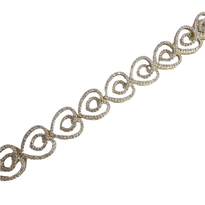 Vintage 14k Yellow Gold Diamond Swirl Heart Link Bracelet 0.35ctw H I1 7"
