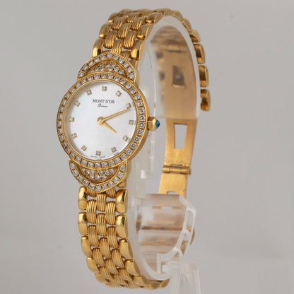 Mont D'or Bienne 18k Yellow Gold Diamond Bezel MOP White Dial 23.5mm Watch