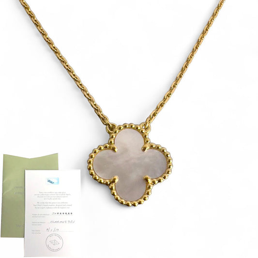Van Cleef & Arpels Vintage Alhambra Motif 18k Gold Mother of Pearl Necklace 16.5