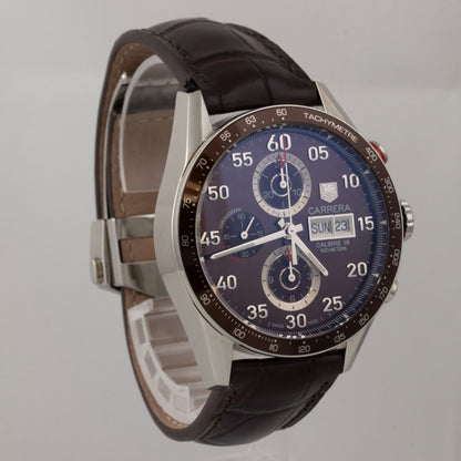 Tag Heuer Carrera CV2A12 Calibre 16 Brown Stainless Steel 44mm Watch BOX CARD