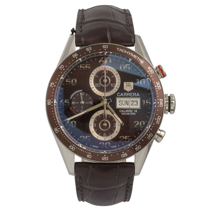Tag Heuer Carrera CV2A12 Calibre 16 Brown Stainless Steel 44mm Watch BOX CARD