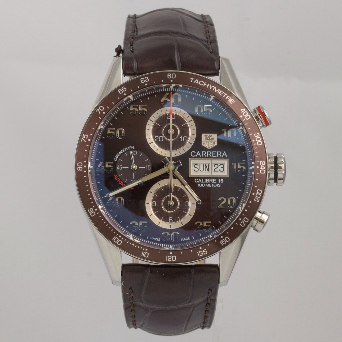 Tag Heuer Carrera CV2A12 Calibre 16 Brown Stainless Steel 44mm Watch BOX CARD