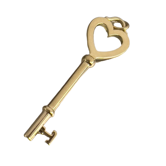 Tiffany & Co. 18k Yellow Gold 2.00" Open Heart Skeleton Key Pendant 9.5g