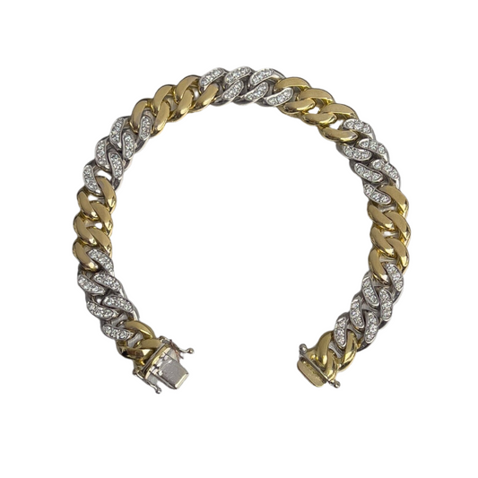 18k White & Yellow Gold Miami Cuban 10mm Link Diamond Bracelet 2CTW 54.2g 7.25"