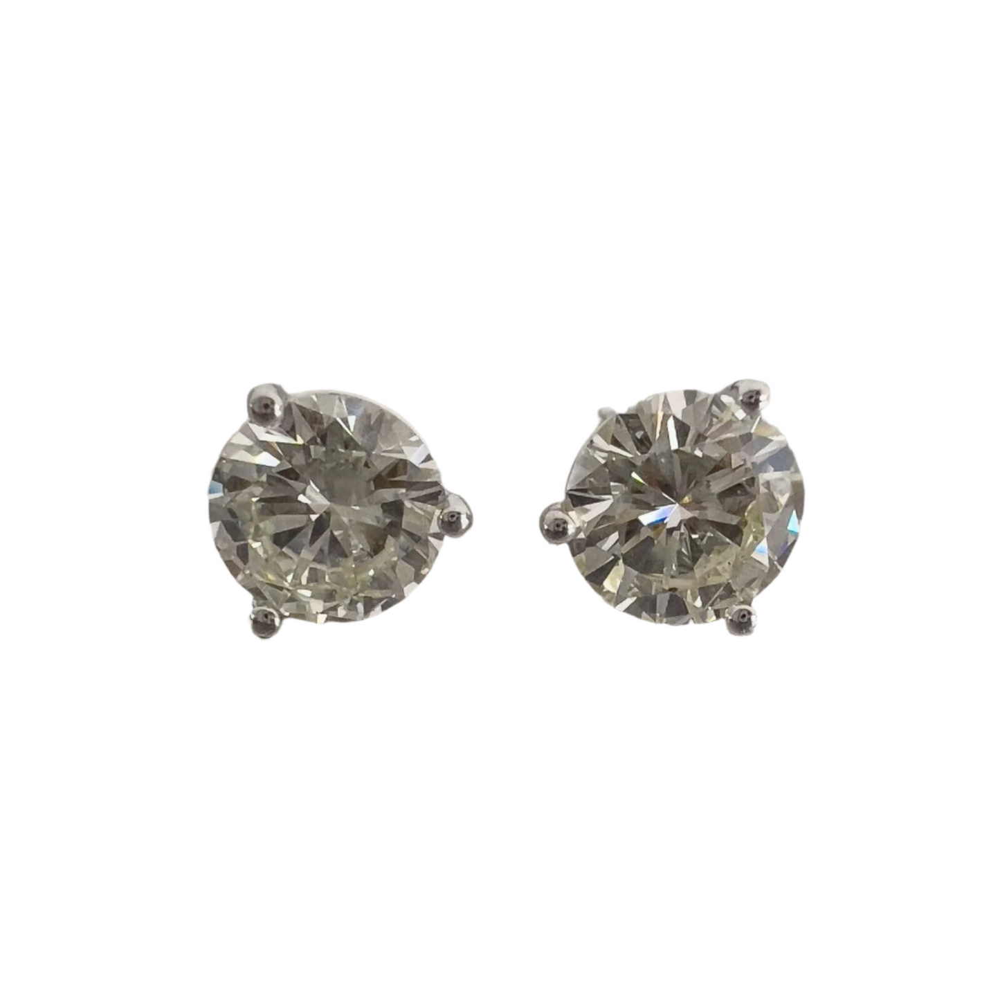 14k White Gold Round Diamond 3 Prong Martini Stud Earrings 1.77ctw I VS