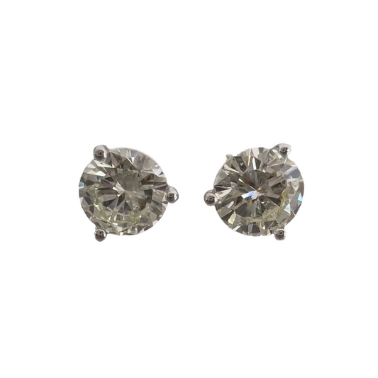 14k White Gold Round Diamond 3 Prong Martini Stud Earrings 1.77ctw I VS