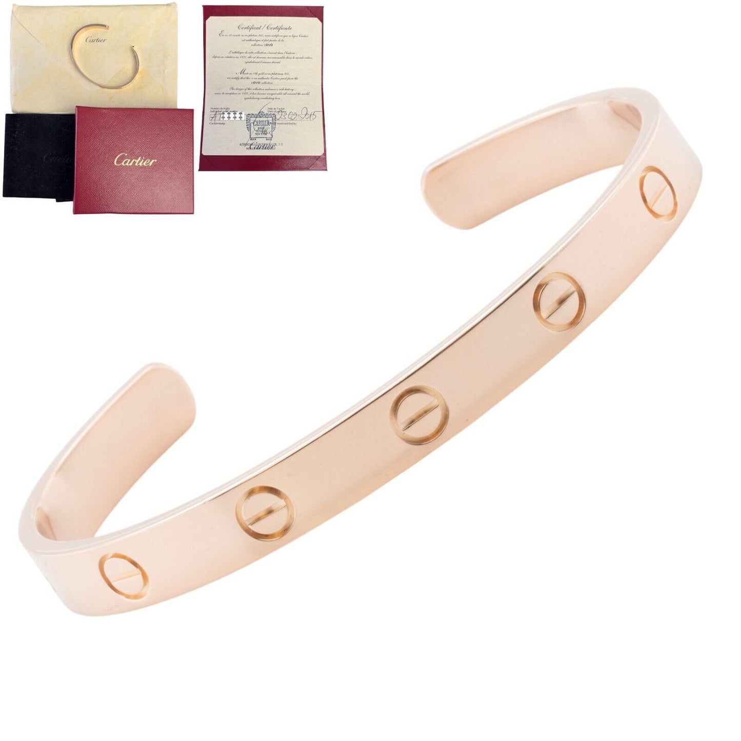 Cartier Love 18k Rose Gold Cuff Bracelet Size 17 BOX & CERTIFICATE