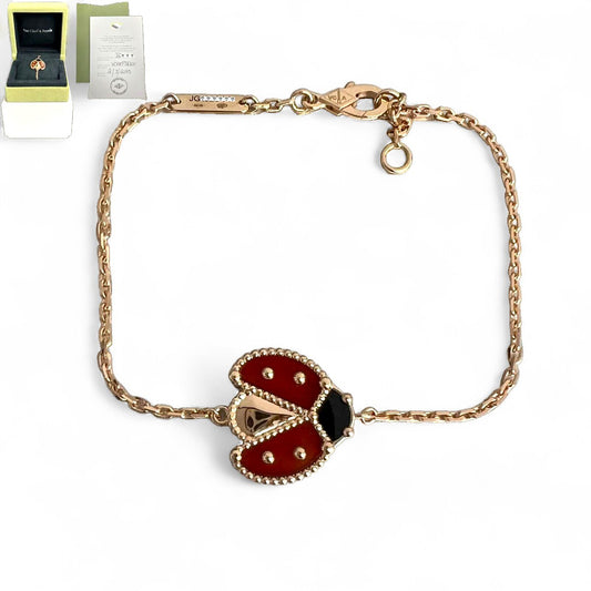 Van Cleef Arpels Lucky Spring Open Wings Ladybug 18k Rose Gold Bracelet BOX CERT
