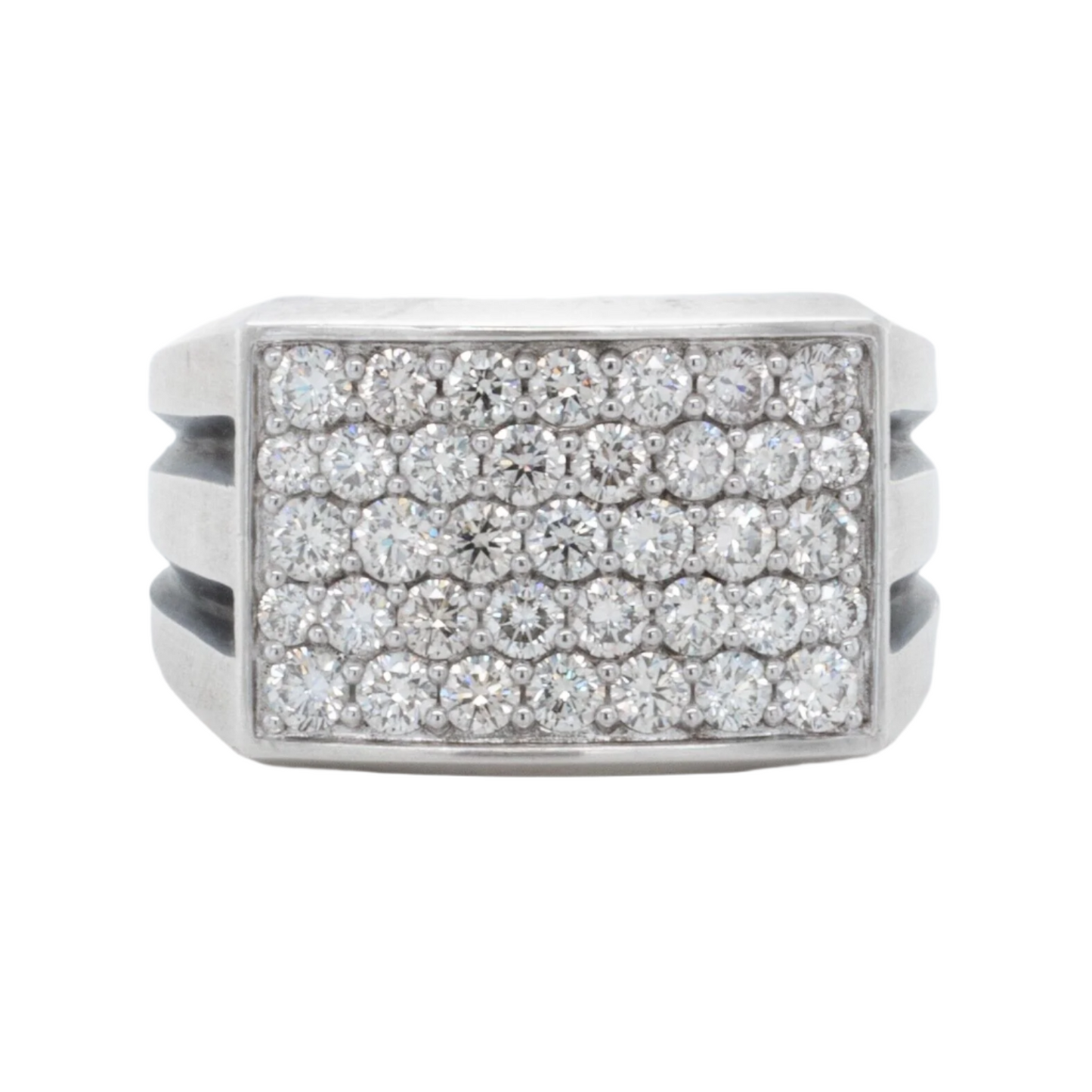 David Yurman Deco Beveled Signet 925 Silver Pave Diamond Band Ring 2.05ctw sz 10