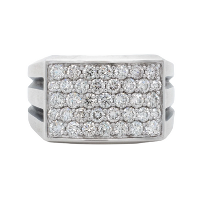 David Yurman Deco Beveled Signet 925 Silver Pave Diamond Band Ring 2.05ctw sz 10