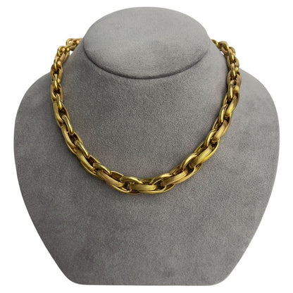 Two Tone 18k Yellow & Rose Gold Oval Smooth & Textured Link Choker Necklace 15"