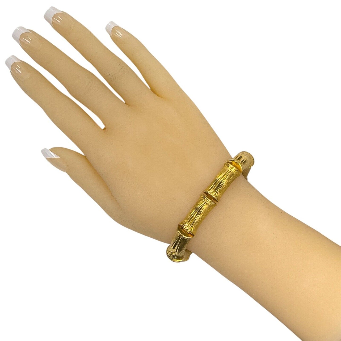 18k Yellow Gold Chunky Bamboo Link Florentine Finish Bracelet Size 7.00" 33.8g