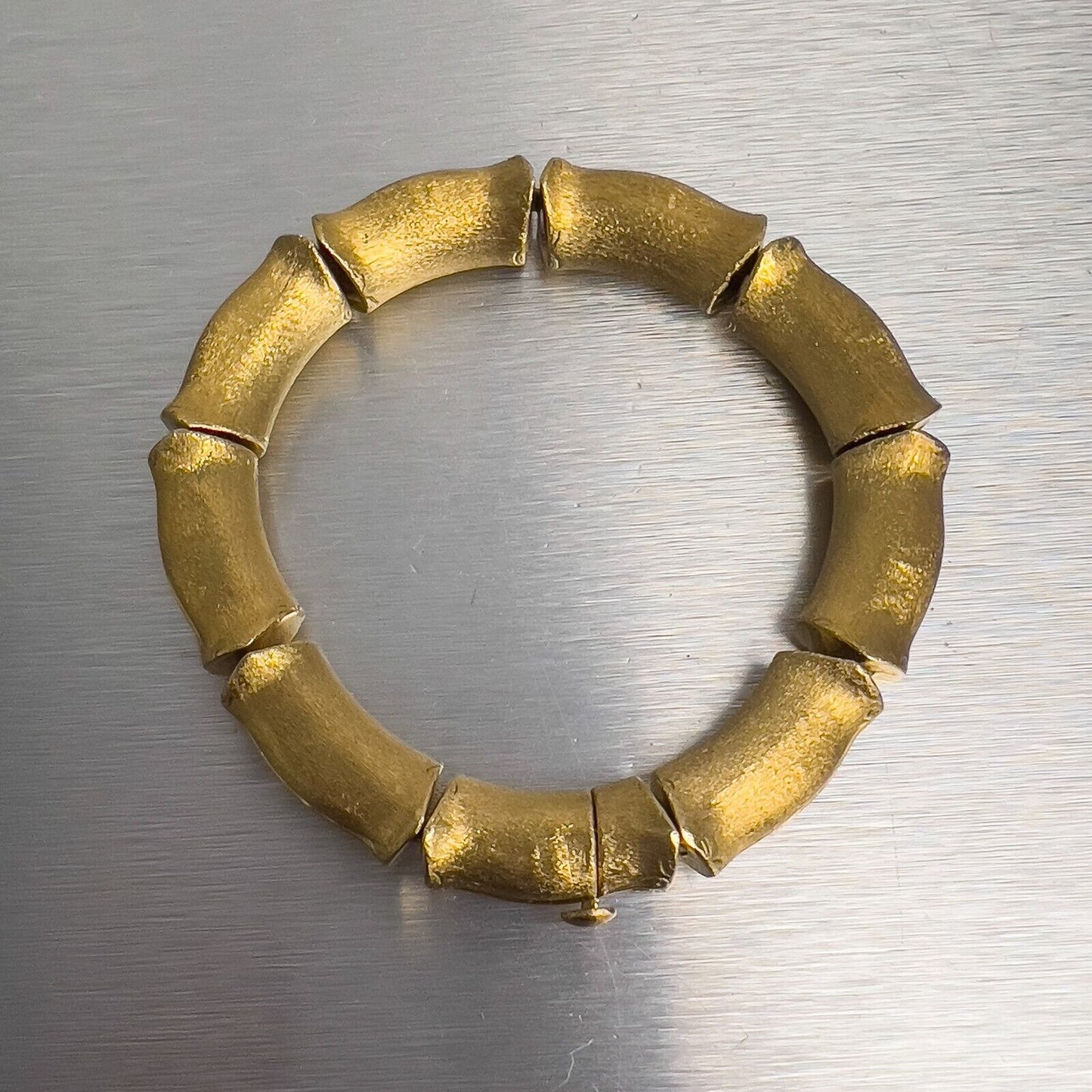 18k Yellow Gold Chunky Bamboo Link Florentine Finish Bracelet Size 7.00" 33.8g