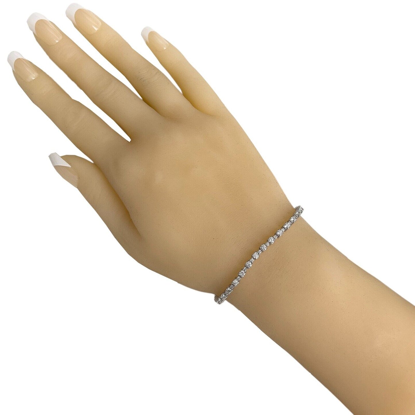 14k White Gold Diamond Alternating Tennis Bracelet 3.08ctw G VS2-SI1 7.00" 8.9g