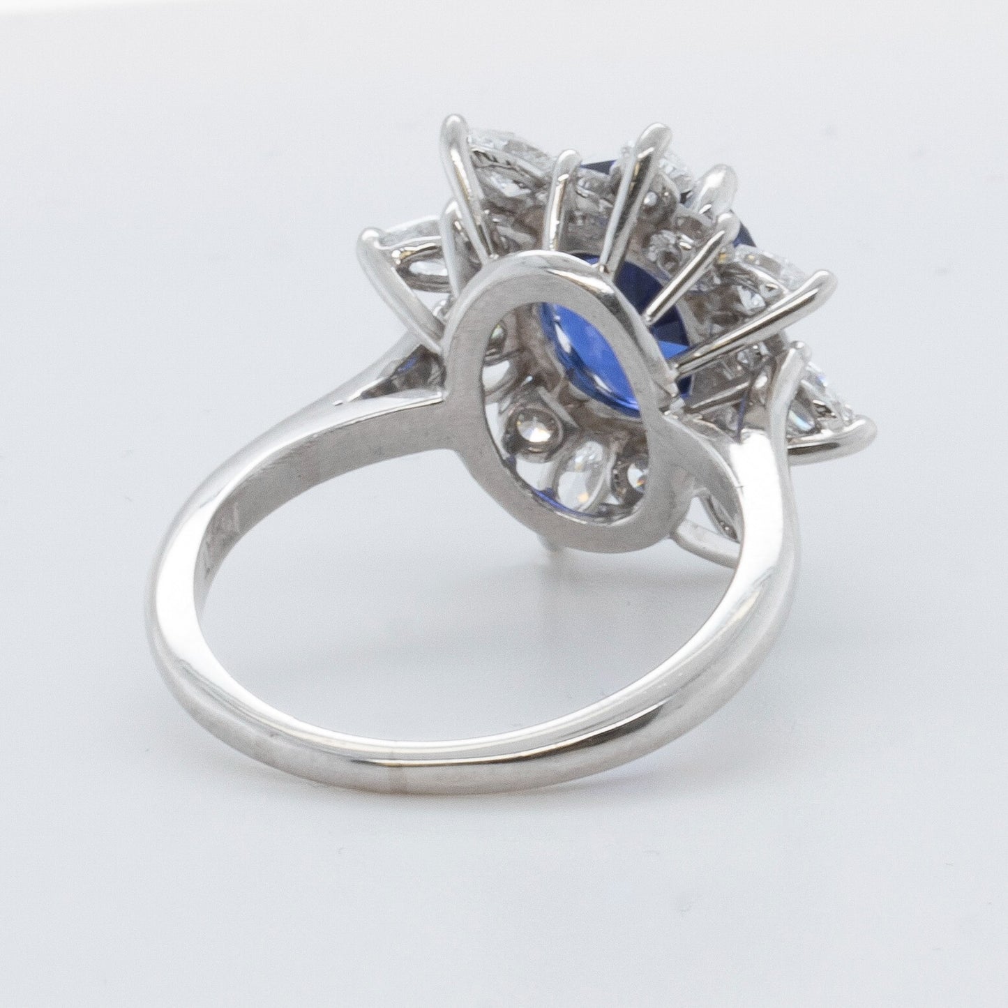 Platinum 950 3.21ct GIA Oval Sri Lanka Sapphire Marquise Diamond Halo Ring F VS