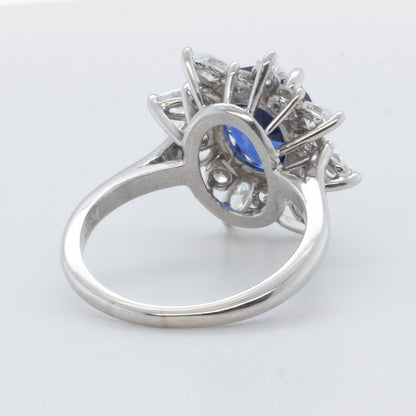 Platinum 950 3.21ct GIA Oval Sri Lanka Sapphire Marquise Diamond Halo Ring F VS