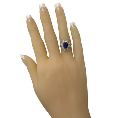 Platinum 950 3.21ct GIA Oval Sri Lanka Sapphire Marquise Diamond Halo Ring F VS