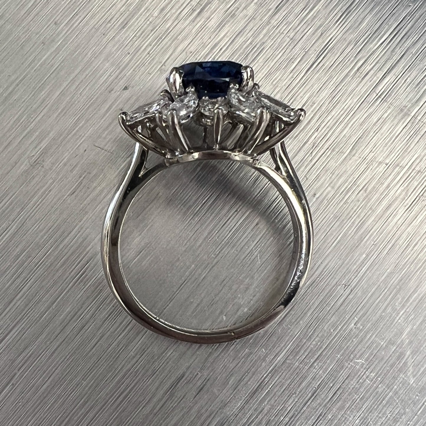Platinum 950 3.21ct GIA Oval Sri Lanka Sapphire Marquise Diamond Halo Ring F VS