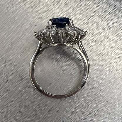 Platinum 950 3.21ct GIA Oval Sri Lanka Sapphire Marquise Diamond Halo Ring F VS