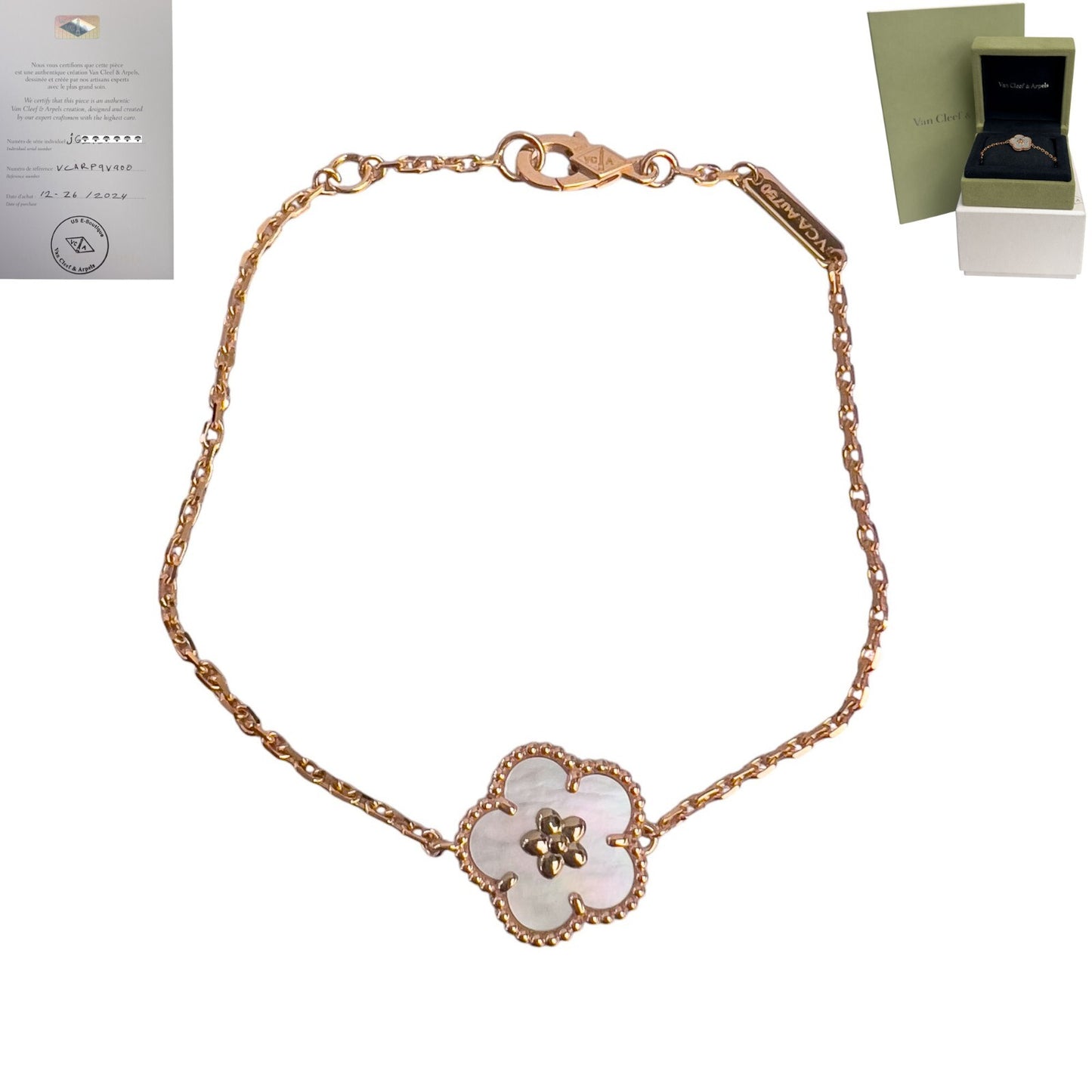 Van Cleef Arpels Lucky Spring MOP Peach Blossom 18k Rose Gold Bracelet BOX CERT