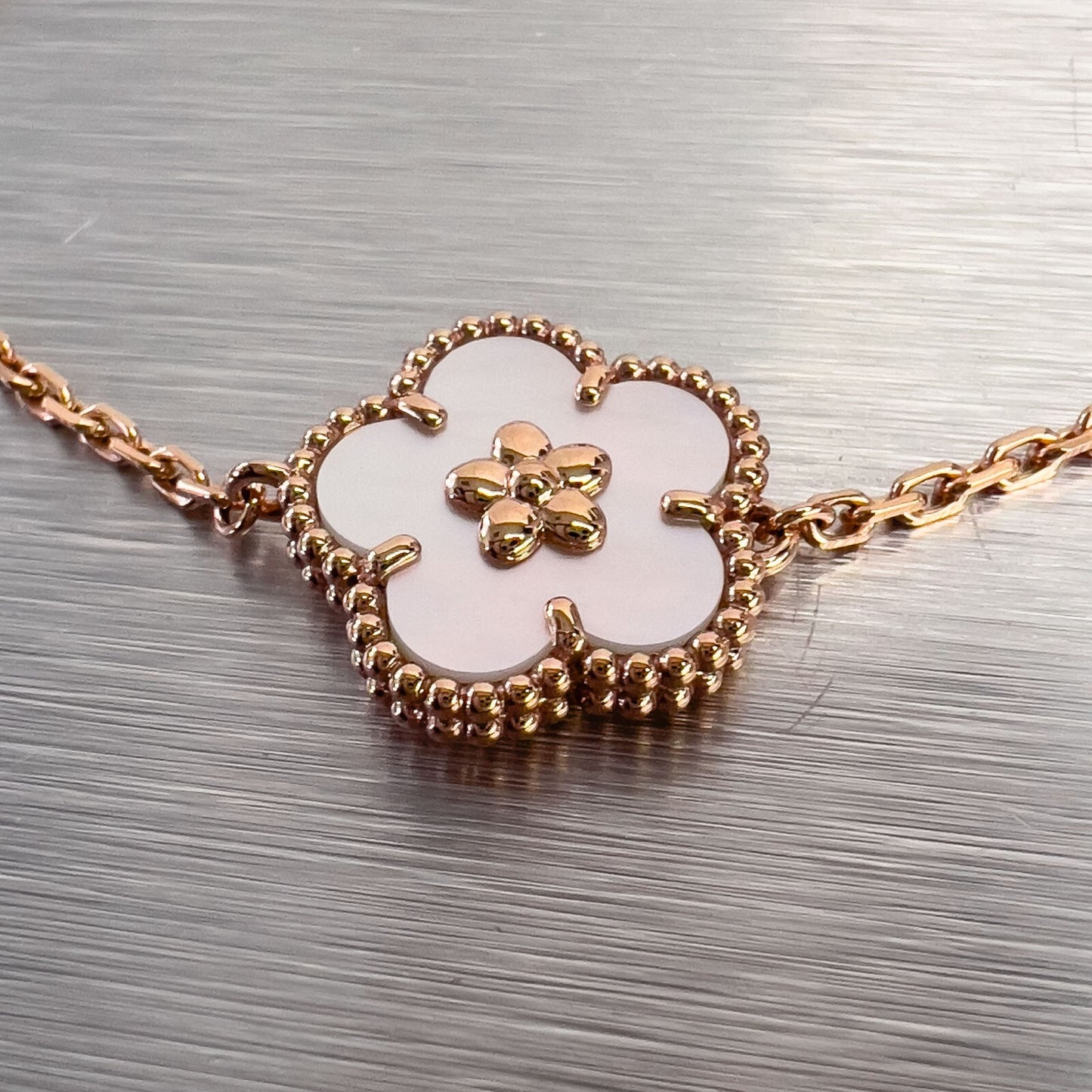 Van Cleef Arpels Lucky Spring MOP Peach Blossom 18k Rose Gold Bracelet BOX CERT