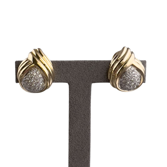 Vintage 14k White & Yellow Gold Pave Diamond Domed Teardrop Earrings 1.5ctw G VS