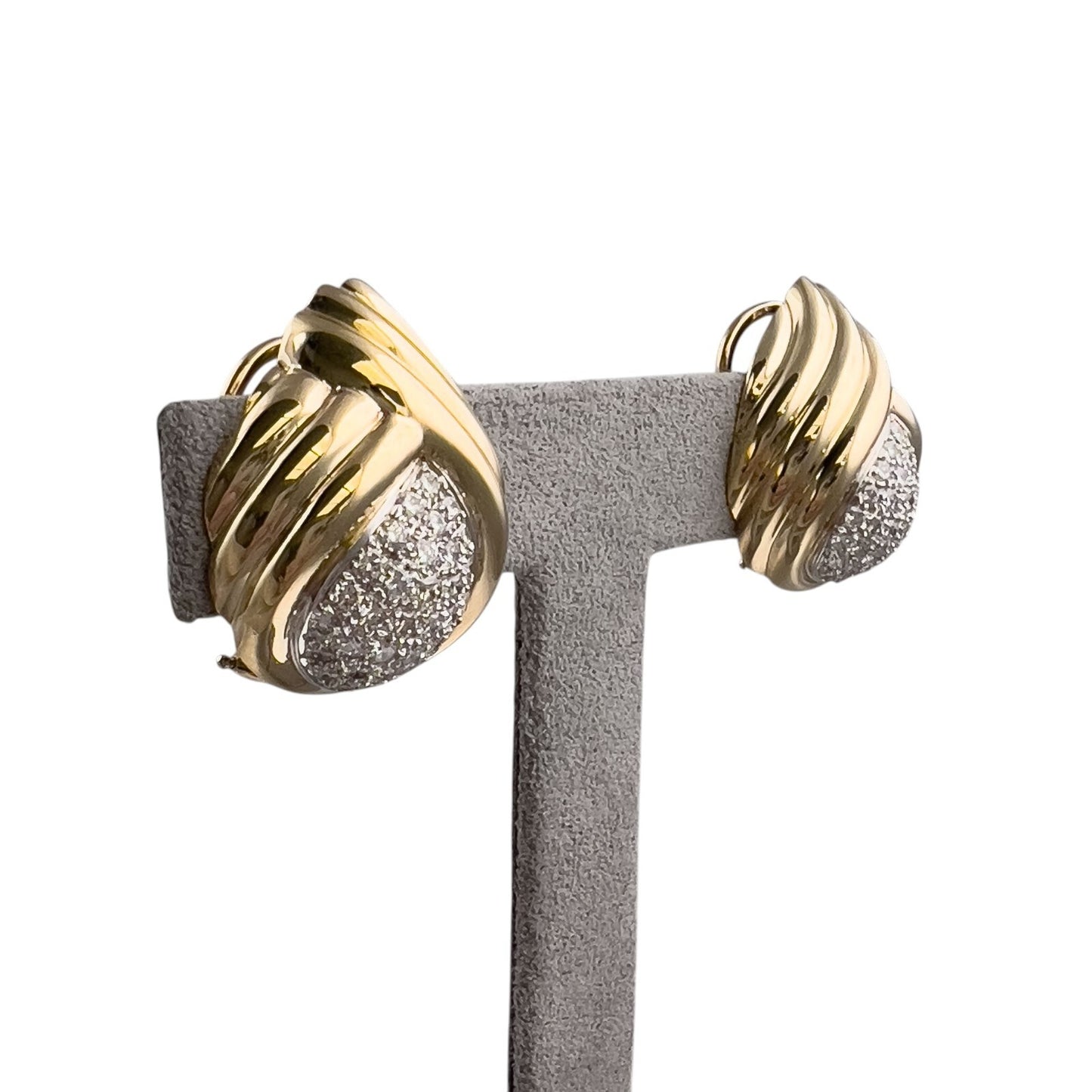 Vintage 14k White & Yellow Gold Pave Diamond Domed Teardrop Earrings 1.5ctw G VS