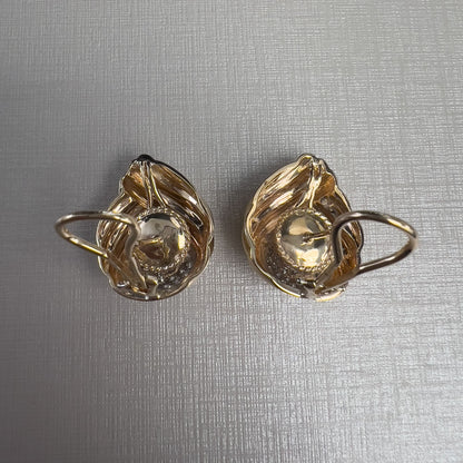 Vintage 14k White & Yellow Gold Pave Diamond Domed Teardrop Earrings 1.5ctw G VS