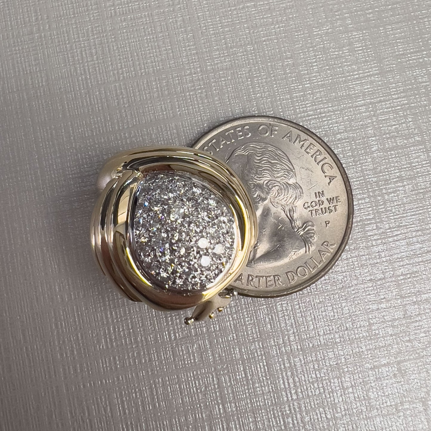 Vintage 14k White & Yellow Gold Pave Diamond Domed Teardrop Earrings 1.5ctw G VS