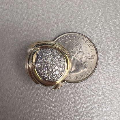 Vintage 14k White & Yellow Gold Pave Diamond Domed Teardrop Earrings 1.5ctw G VS