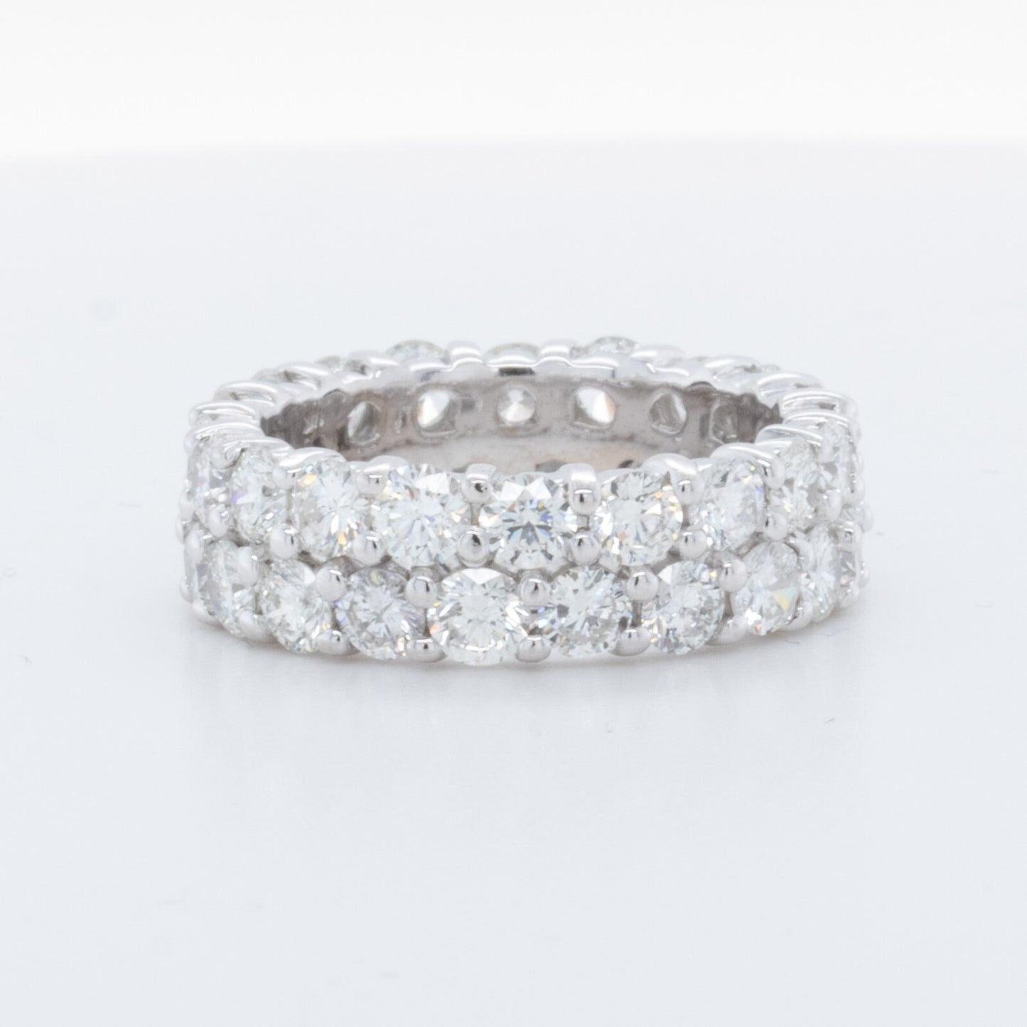 14k White Gold Two Row 4.00ctw Diamond Eternity Band F VS Ring Size 5.25