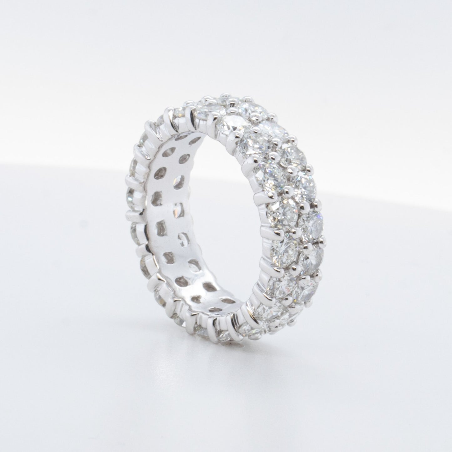 14k White Gold Two Row 4.00ctw Diamond Eternity Band F VS Ring Size 5.25