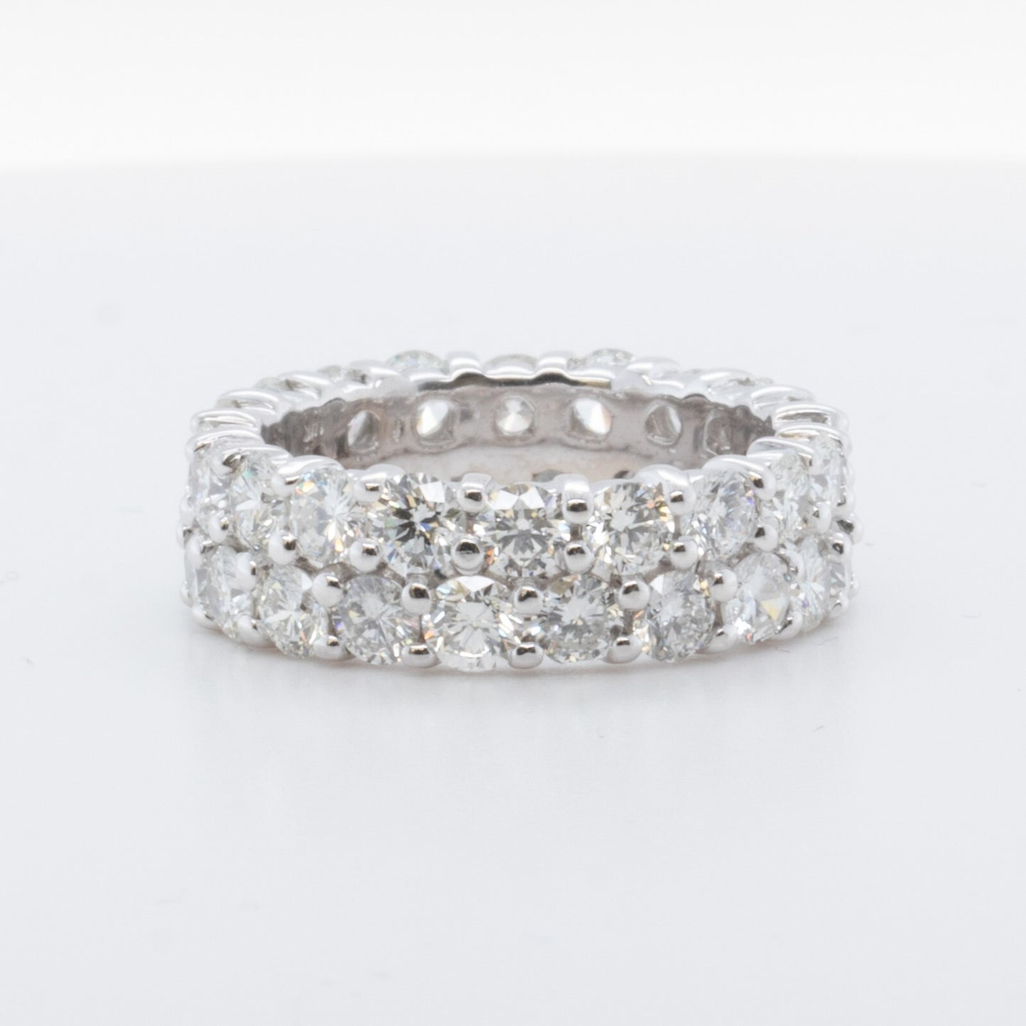 14k White Gold Two Row 4.00ctw Diamond Eternity Band F VS Ring Size 5.25