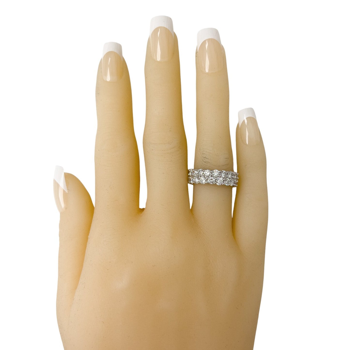 14k White Gold Two Row 4.00ctw Diamond Eternity Band F VS Ring Size 5.25