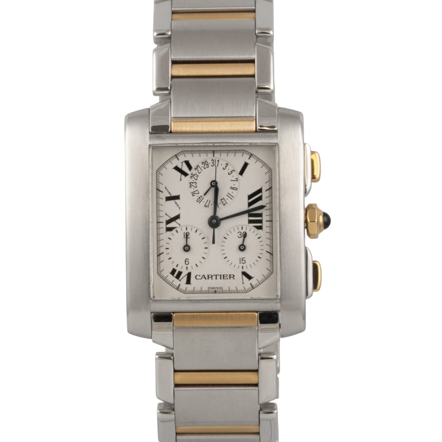 Cartier Tank Francaise Chronoflex 2303 18k Gold & Steel Ladies 28mm Quartz Watch